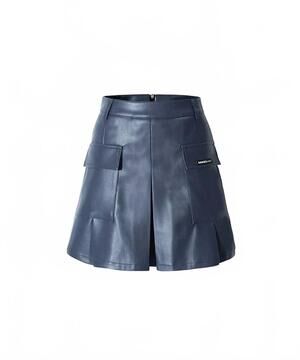NEW MAHES GOLF women's cargo pocket pleated leather golf skirt in navy